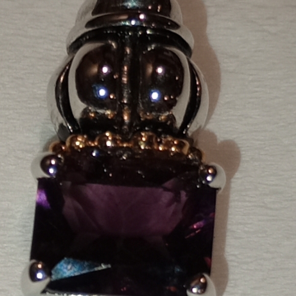 Unique Vintage Jewelry - Vintage Slider Charm With Amethyst Colored Gemstone And Caviar Setting